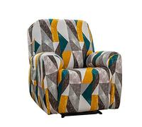 Recliner Chair Covers, 4 Pieces Stretch Slipcovers, Non-Slip Furniture Protector with Pockets for Electric Chairs, Modern Geometry Design for Living Room