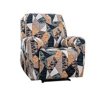 Recliner Chair Covers, 4 Pieces Stretch Slipcovers, Non-Slip Furniture Protector with Pockets for Electric Chairs, Modern Geometry Design for Living Room