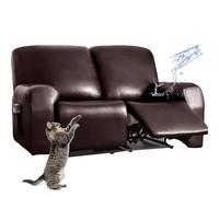 Recliner Chair Covers Waterproof Stretch Soft PU Leather Slipcover with Pockets - 6 Piece Set for 2 Person Recliners