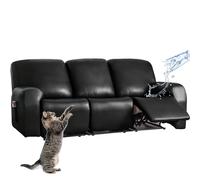 Recliner Chair Covers Waterproof Stretch Soft PU Leather Slipcover with Pockets - 6 Piece Set for 2 Person Recliners