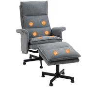 Recliner Chair & Footstool Grey Linen-look 78x93x99cm Massage Swivel Remote Pad