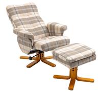 Recliner Chair & Ottoman Linen-touch Multicolour 93H x 80W x 86Dcm Wooden Base.