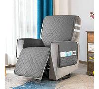 Recliner Chair Sofa Cover Mat with 2 White Tightening Straps, 6 Side Pockets,Sofa Slipcover Protector for Recliners Chair Armchair Coves From Any Stains Pet Fur Hair Anti Slip (Grey)