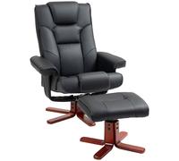 Recliner Chair With Footstool And Adjustable Backrest PU Armchair - Black - Brown - Grey - Black - HOMCOM | TJ Hughes
