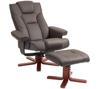 Recliner Chair With Footstool And Adjustable Backrest PU Armchair - Black - Brown - Grey - Brown - HOMCOM | TJ Hughes