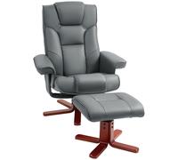 Recliner Chair With Footstool And Adjustable Backrest PU Armchair - Black - Brown - Grey - Grey - HOMCOM | TJ Hughes