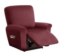 Recliner Couch Cover Set - Soft Thick Jacquard Stretch Sofa Chair Covers 4 Pieces, With Side Pocket for Recliner Sofa Chair Furniture Protector (Wine Red, 1 Seater)