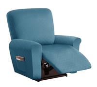 Recliner Couch Cover Set - Soft Thick Jacquard Stretch Sofa Chair Covers 4 Pieces, with Side Pocket for Recliner Sofa Chair Furniture Protector (Light Blue, 1 Seater)