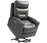 Recliner Lift Chair Charcoal Grey PU Leather Overstuffed 76W x 107H cm with