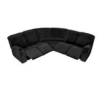 Recliner Slipcover, Velvet Stretch Recliner 5 Seats Corner Sectional Sofa Cover L-Shape 7-Pieces Reclining Sectional Couch Covers for Sectional Sofa Washable Furniture Protector, Black