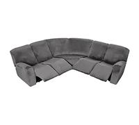 Recliner Slipcover, Velvet Stretch Recliner 5 Seats Corner Sectional Sofa Cover L-Shape 7-Pieces Reclining Sectional Couch Covers for Sectional Sofa Washable Furniture Protector, Grey