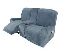 Recliner Slipcovers - Velvet Stretch Recliner Cover, with Console & Pockets - Soft & Thick Washable Fabric - 2-3 Seater Recliner Slipcovers for Furniture, Sofas, Couches & Chairs