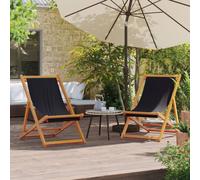 Reclining Beach Chair Black 60 x 81/88.5/95 cm Eucalyptus Wood Foldable Portable