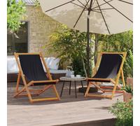 Reclining Beach Chair Black 60 x 81/88.5/95 cm Eucalyptus Wood Foldable Portable