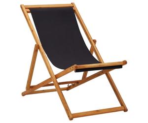 Reclining chair Black 60cm Solid Eucalyptus Wood Foldable 3-Position Outdoor UK