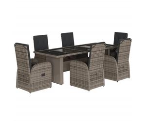 (reclining chair/glass, 6 piece) vidaXL Garden Dining Set 9 Piece with Cushions Table & Chair Grey Poly Rattan