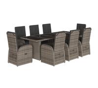 (reclining chair/glass, 8 piece) vidaXL Garden Dining Set 9 Piece with Cushions Table & Chair Grey Poly Rattan