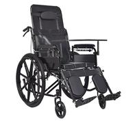 Reclining Commode Wheelchair with High Back, Folding Design for Bathroom and Shower Use, Mobility Aid Device
