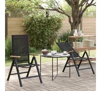 Reclining Garden Chair 2pc Black Textilene Aluminium 58x73x111.5cm Foldable Wood