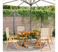 Reclining Garden Chair 57x70x85-109cm Beige Solid Acacia Wooden & PE Rattan 4pc