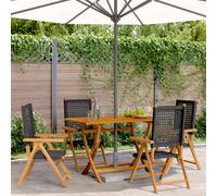 Reclining Garden Chair Black Acacia Wood & Poly Rattan 57x70x109cm Foldable Set2
