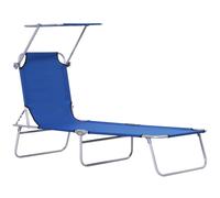 Reclining Garden Chair Folding Lounger Seat Blue Sun Shade Awning Beach Patio