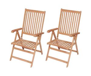 Reclining Garden Chair Set 2pc Teak Hard Wood 57x71.5x100cm Foldable Natural7pos