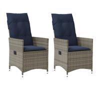Reclining Garden Chairs 2 pcs Grey PE Rattan with Cushions Adjustable High-Back
