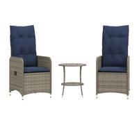 Reclining Garden Chairs 2 pcs with Table Grey Poly Rattan vidaXL
