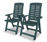 Reclining Garden Chairs 2pc Plastic Green 60x61x108cm Weatherproof Foldable Set