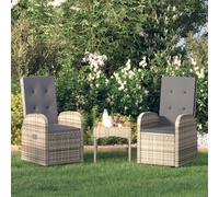 Reclining Garden Chairs with Cushions Armchair 2 pcs Grey Poly Rattan vidaXL