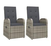 Reclining Garden Chairs with Cushions Armchair 2 pcs Grey Poly Rattan vidaXL