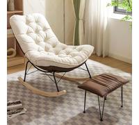 Reclining High-Back Rocking Chair with Footrest - Upholstered Comfortable Armchair for Living Room & Outdoor Ideal Nursery Glider for Relaxation