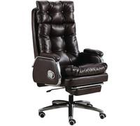 Reclining Leather Executive Chair - High Back Ergonomic Manager Chair with Fixed Armrests, Load Bearing 330lbs