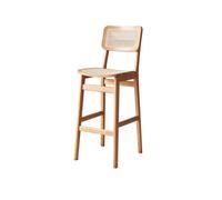 Reclining Rattan Wood Bar Chair - High Back Stool for Kitchen Dining and Hotel Use - Stylish B&B Bar Seating for Living Room and Lounge Areas