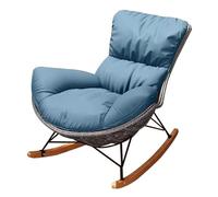Reclining Rocking Chair Modular Single Sofa Relaxing Rattan PE Armchair for Balcony Living Room Patio Office - Comfortable Blue Lounge Seat