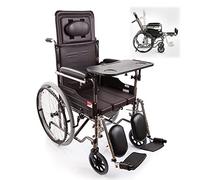 Reclining Wheelchair with, Lightweight Bedside Commode Seat with High Back, Folding Transport Shower Wheelchair Adult Potty Chair with Elevating Leg Rest for Seniors Elder, Disabled People