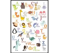 Recognise Design Kids Nursery Educational Animal Alphabet Poster Prints Only | Children's Bedroom Room Decor | Colourful Fun Educational Posters (A4)