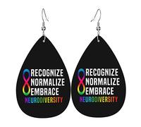 Recognize Normalize Embrace Neurodiversity Leather Earrings For Women Dangle Earring Drop Pendant With Hook Gifts For Adult Girl