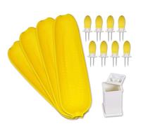 Recoil Corn Cob Holders Skewers BBQ Twin Prong Holders, Corn Dishes and Butter Spreader Set Kits, Includes 8 Corn Cob Holders, 4 Corn Dishes and Butter Spreader
