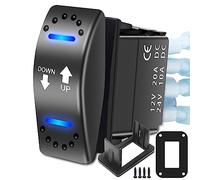 Recoil LAS2 DPDT 20A 12V DC Motor Polarity Reversing Momentary Rocker Switch with Pigtail Wire Actuator Up/Down Blue LED with Aluminum Plate Adaptor and Carling Switch Adaptor for New Polaris Cutout