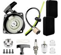Recoil Starter Kit with Air Filter Set for Backpack Blowers 350BF 350BT 6820675010 A051001520, Includes Pull Start Cup Handle Rope and Fuel Line Components