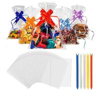 Recon Up Pack of 100 Cellophane Bags - 6x10 inch, Colorful Pull Bows, Clear Gift Bags for Food Storage and Special Occasions