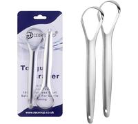 RECON UP Pack of 2 Spoon Shape Tongue Scraper for Adults 100% Stainless Steel, Tongue Cleaner Fresh Breath Care Scraper, Tounge Scraper Bacteria Inhibiting Non-Synthetic Grip Tongue Cleaning Tool