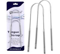 RECON UP Pack of 2 U Shape Tongue Scraper for Adults 100% Stainless Steel with Dental Floss, Tongue Cleaner Fresh Breath Care Scraper, Tounge Scraper Bacteria Inhibiting, Tongue Cleaning Tool