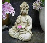 Reconstituted Stone Large Lotus Tealight Buddha Statue | Oriental Outdoor Decoration Garden Ornament