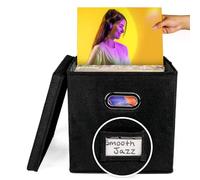 Record Box | Album Storage Organizer Crate with Lid and Handle | Decorative Moving Box, Cabinet Organizer Case for 50+ 12-Inch Records, Protect Your Precious Collection