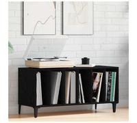 Record Cabinet Black Oak 100x38x48cm Engineered Wood 5-Shelf Modern Storage Unit