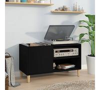 Record Cabinet, Black, Wood Material with Wooden Legs, 84.5 x 38 x 48 cm, Storage Space for Records and Vinyl, Sturdy Multi-Purpose Cabinet with Top Plate for Living Room, Office or Bedroom