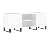 Record Cabinet High-Gloss White Made of Wood Material with Iron Legs 121 x 38 x 48 cm, Spacious Storage Space for Record Records, Sturdy Top Plate for Turntables